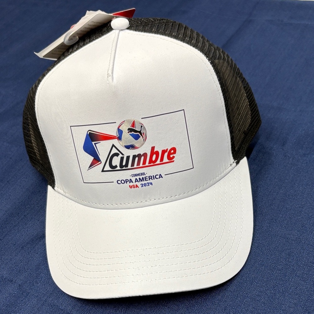 Men Puma Conmebol copa America 2024 Black/White Mesh Cap hat one SZ adult NWT